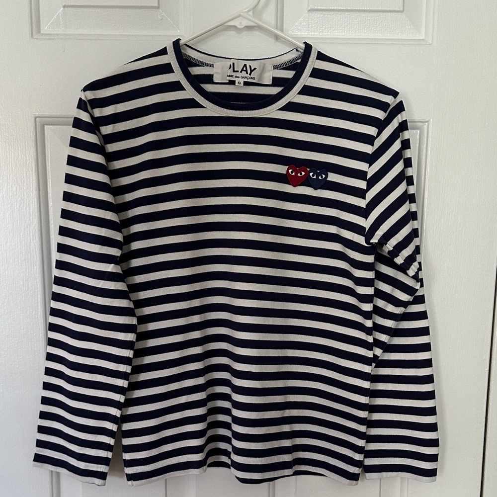 Comme des Garçons PLAY men’s double heart striped long sleeve tee